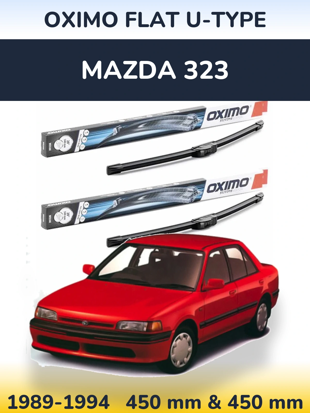 Sada předních stěračů Oximo Flat U-type 450 a 450 mm pro Mazda 323 1989-1994