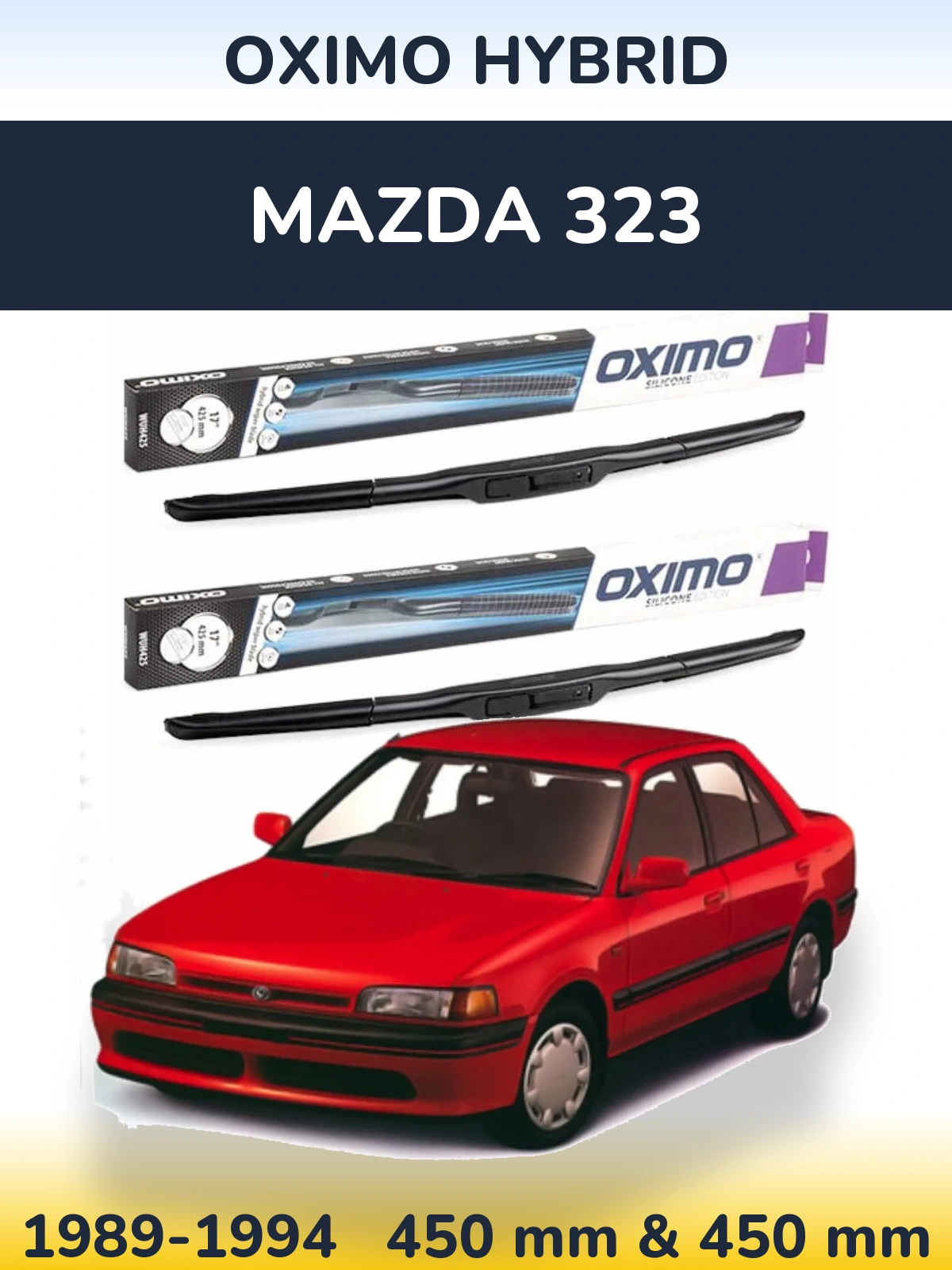 Sada předních stěračů Oximo Hybrid 450 a 450 mm pro Mazda 323 1989-1994