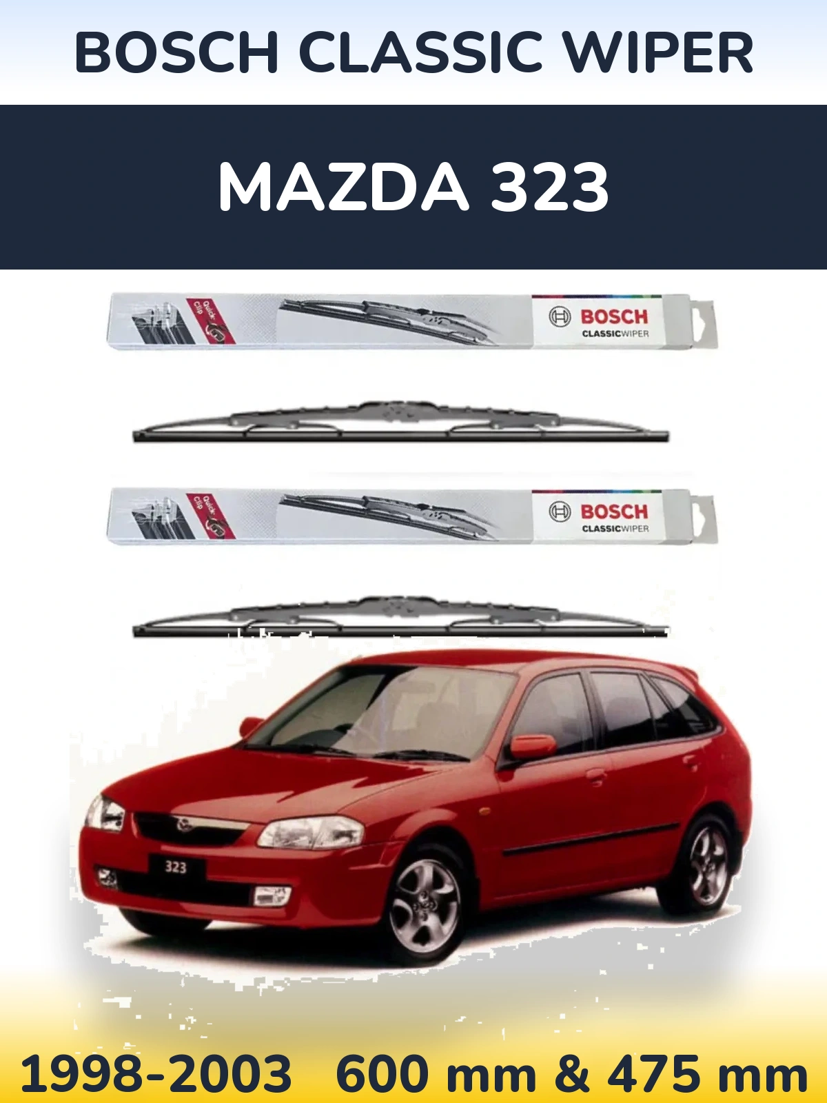 Sada předních stěračů BOSCH Classic Wiper 600 a 475 mm pro Mazda 323 1998-2003