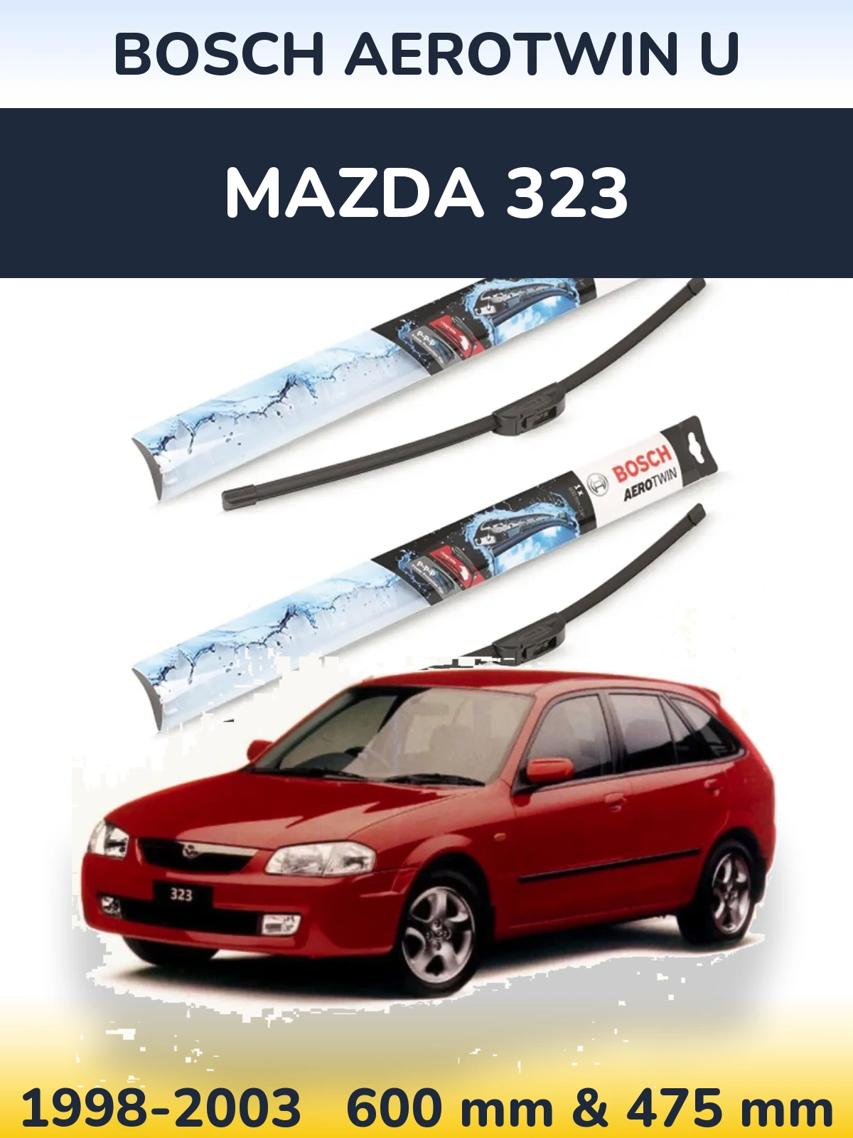Sada předních stěračů BOSCH AeroTwin U 600 a 475 mm pro Mazda 323 1998-2003