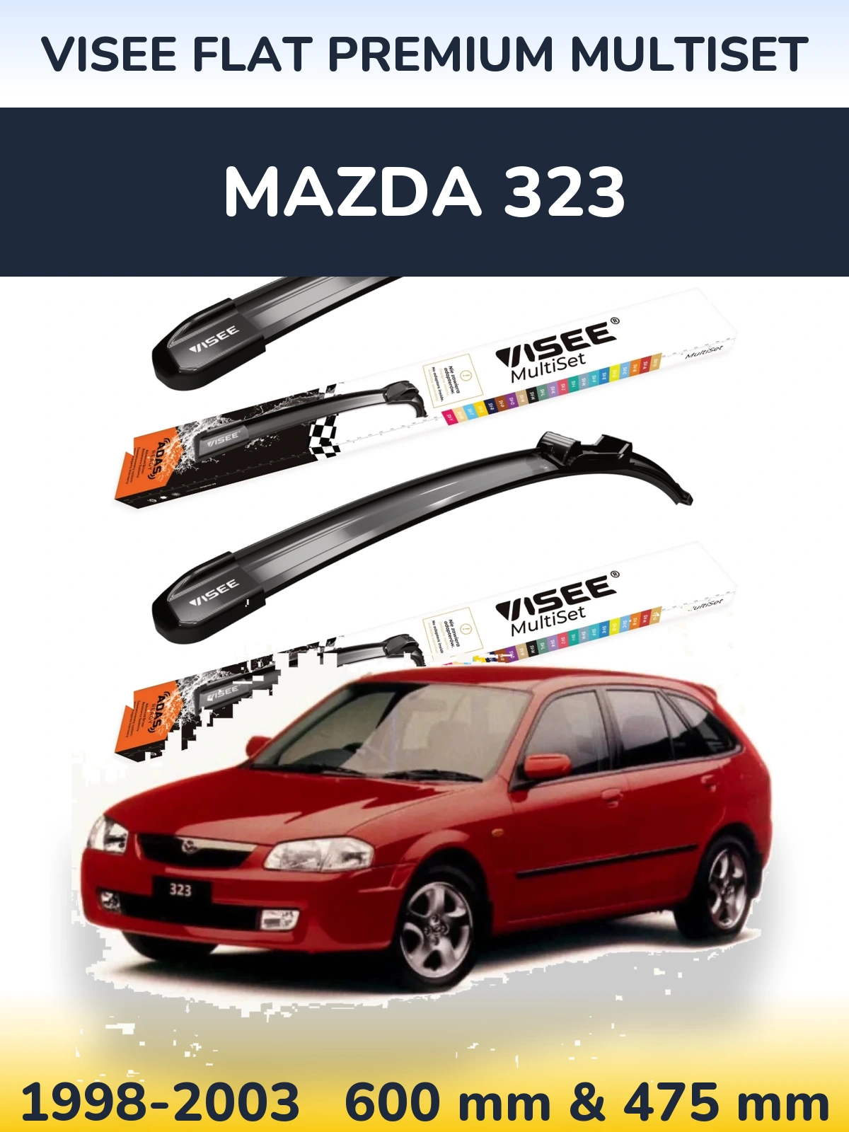 Комплект передніх щіток VISEE FLAT PREMIUM MultiSet 600 & 475 мм для Mazda 323 1998-2003