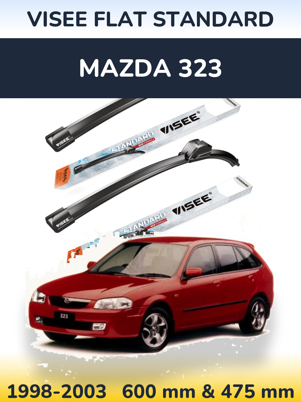 Sada předních stěračů VISEE FLAT STANDARD 600 a 475 mm pro Mazda 323 1998-2003