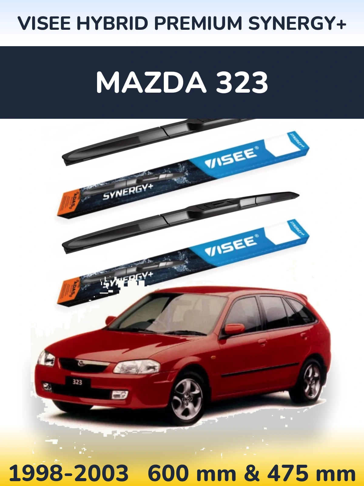 Комплект передніх щіток VISEE HYBRID PREMIUM SYNERGY+ 600 & 475 мм для Mazda 323 1998-2003