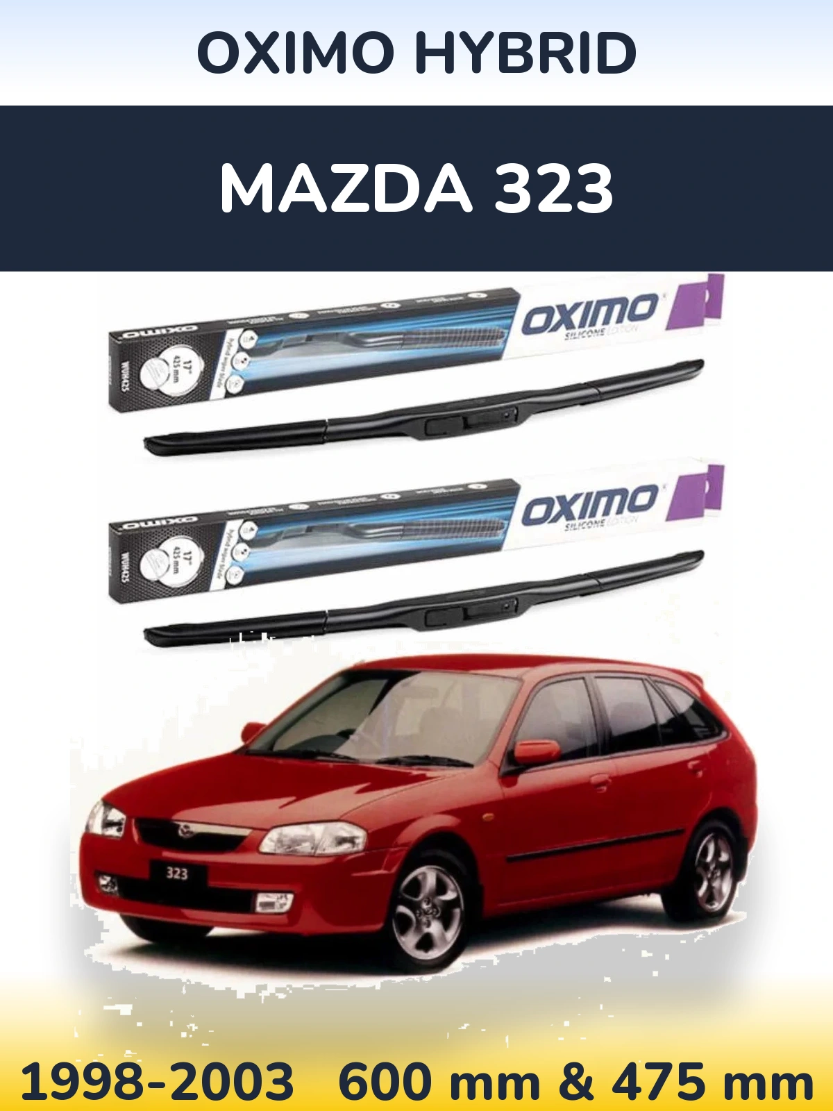 Sada předních stěračů Oximo Hybrid 600 a 475 mm pro Mazda 323 1998-2003