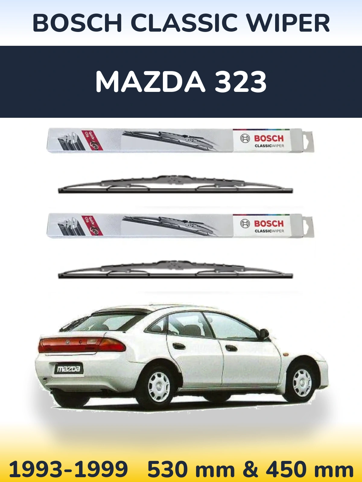 Sada předních stěračů BOSCH Classic Wiper 530 a 450 mm pro Mazda 323 1993-1999