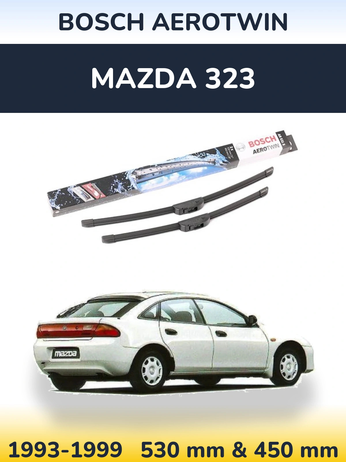 Sada předních stěračů BOSCH AeroTwin 530 a 450 mm pro Mazda 323 1993-1999