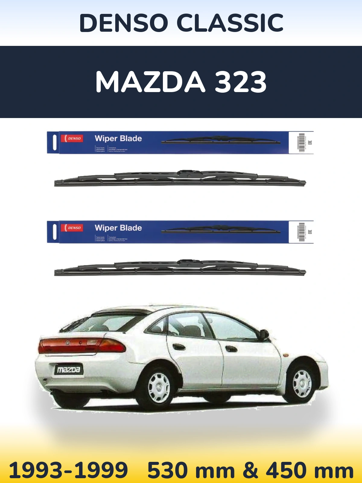 Sada předních stěračů Denso Classic 530 a 450 mm pro Mazda 323 1993-1999