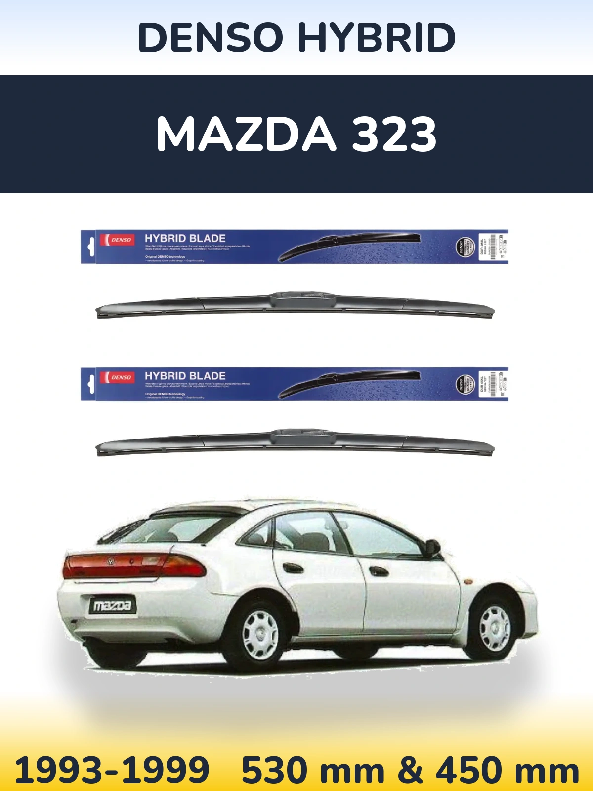 Sada předních stěračů Denso Hybrid 530 a 450 mm pro Mazda 323 1993-1999