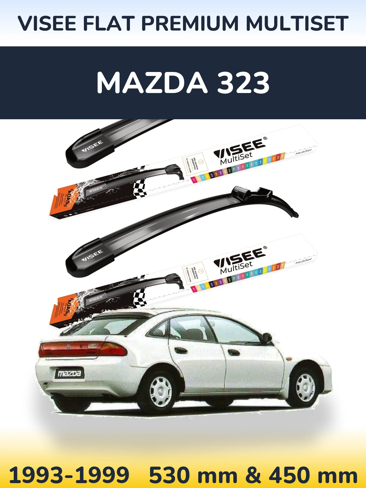 Sada předních stěračů VISEE FLAT PREMIUM MultiSet 530 a 450 mm pro Mazda 323 1993-1999