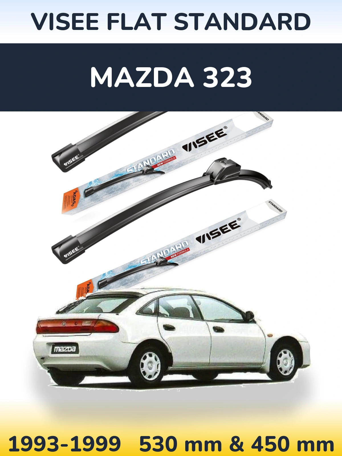 Sada předních stěračů VISEE FLAT STANDARD 530 a 450 mm pro Mazda 323 1993-1999
