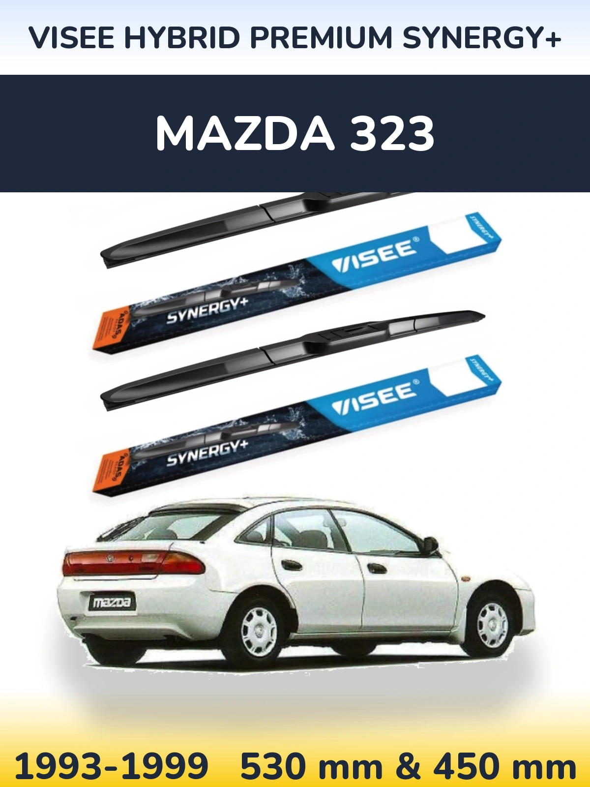 Sada předních stěračů VISEE HYBRID PREMIUM SYNERGY+ 530 a 450 mm pro Mazda 323 1993-1999