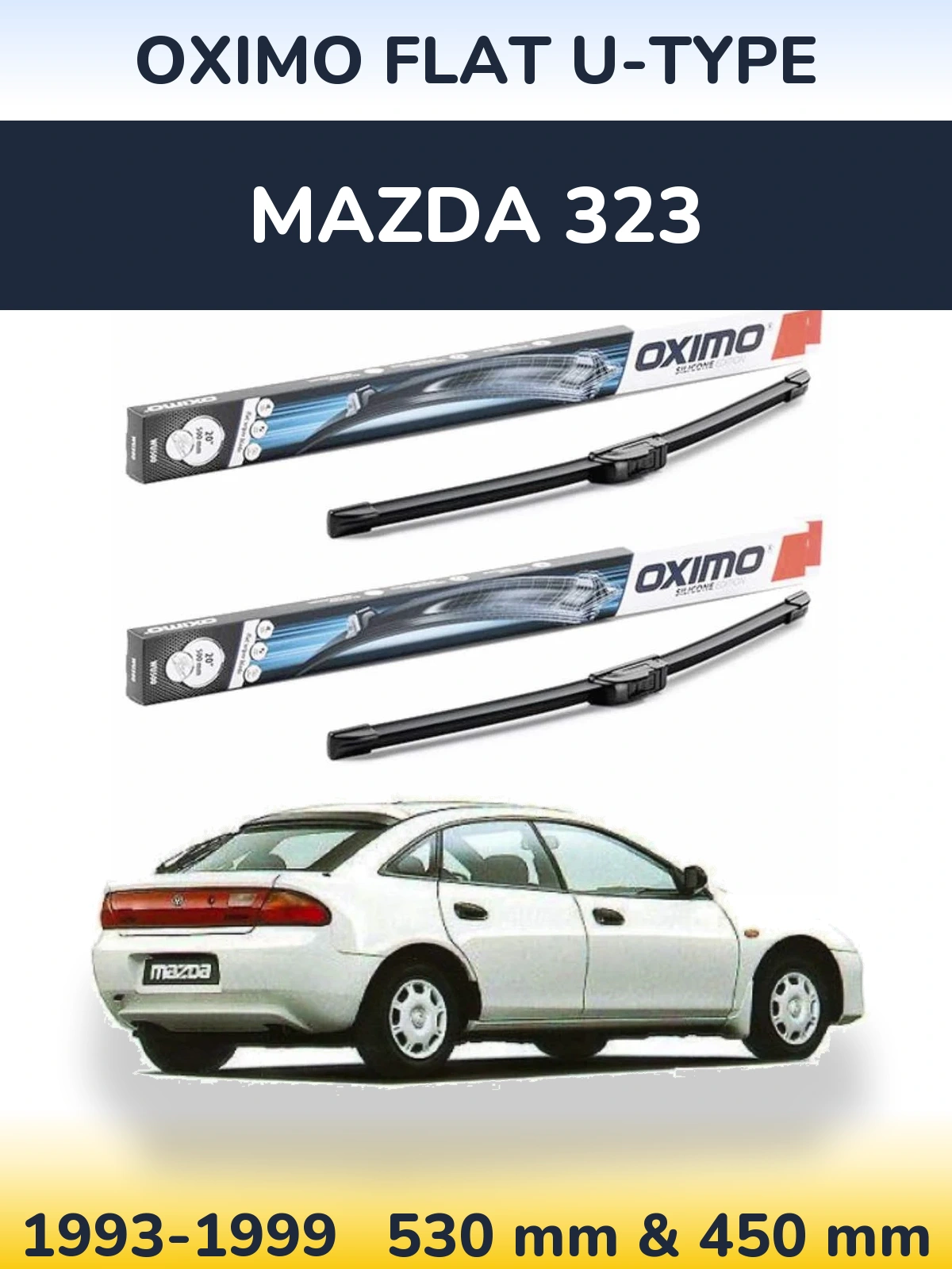 Sada předních stěračů Oximo Flat U-type 530 a 450 mm pro Mazda 323 1993-1999