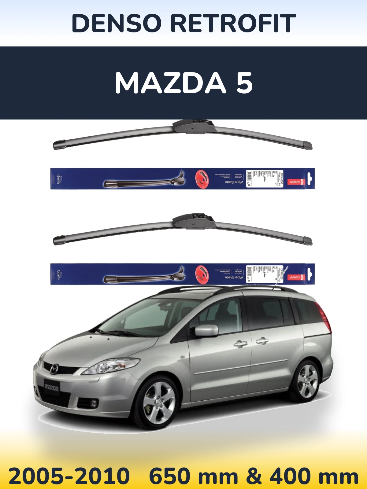Sada předních stěračů Denso Retrofit 650 a 400 mm pro Mazda 5 2005-2010