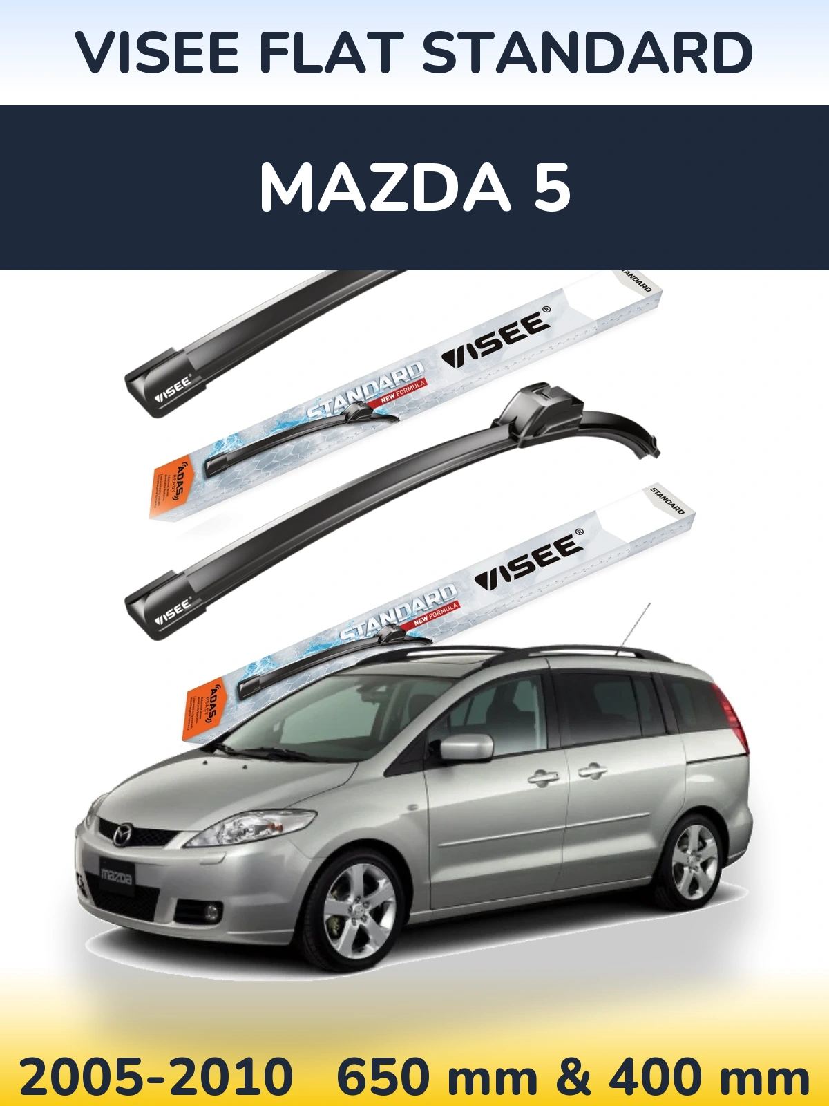 Sada předních stěračů VISEE FLAT STANDARD 650 a 400 mm pro Mazda 5 2005-2010