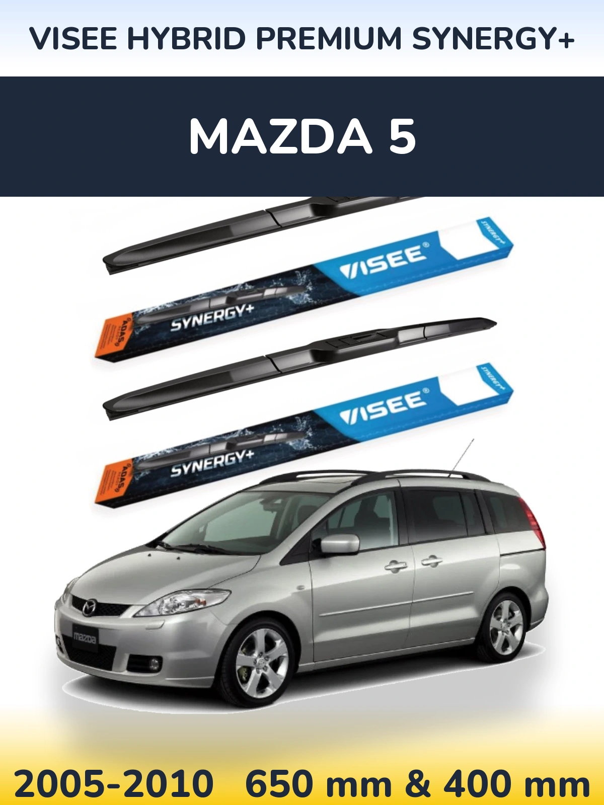 Sada předních stěračů VISEE HYBRID PREMIUM SYNERGY+ 650 a 400 mm pro Mazda 5 2005-2010