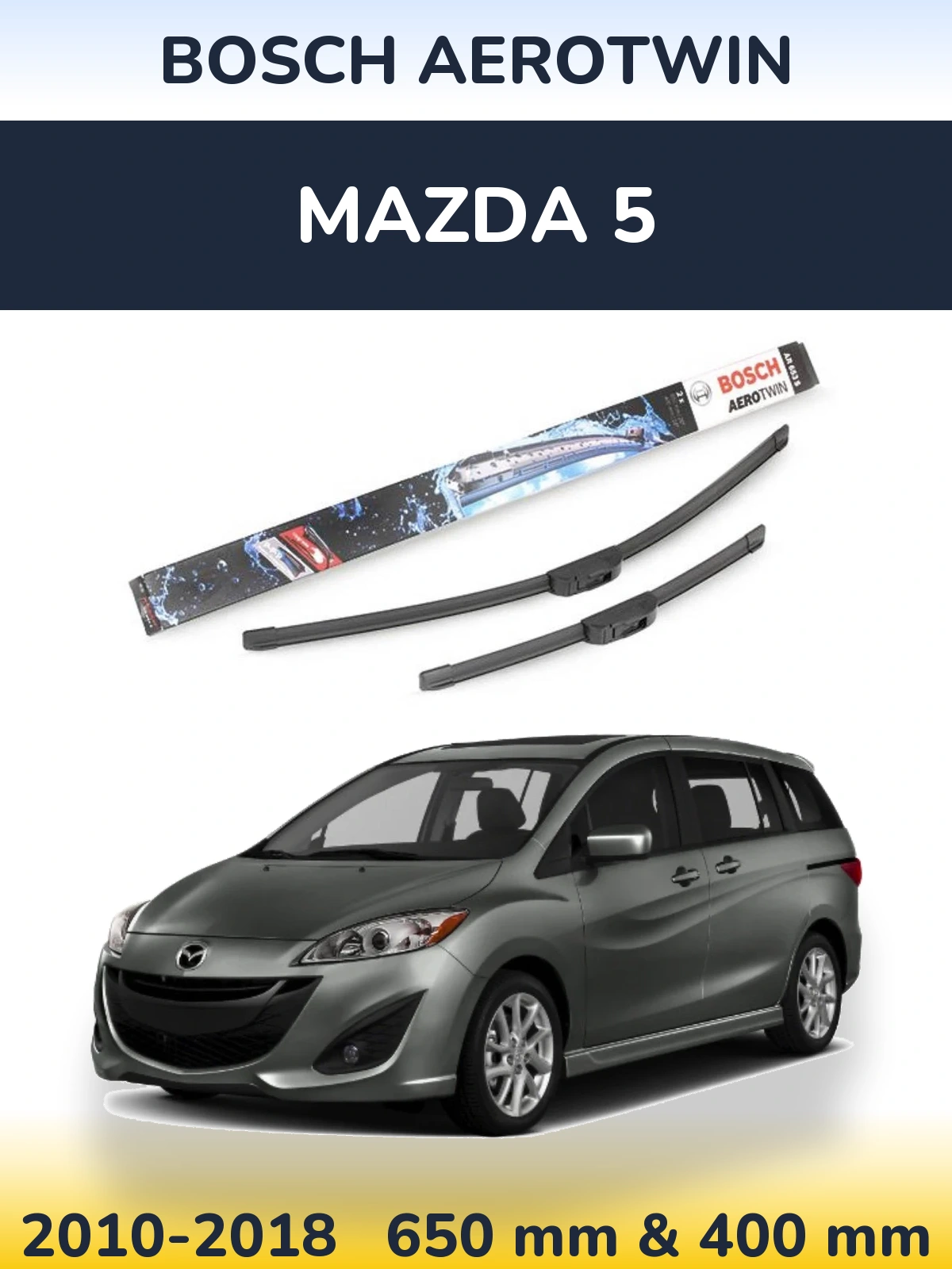 Sada předních stěračů BOSCH AeroTwin 650 a 400 mm pro Mazda 5 2010-2018