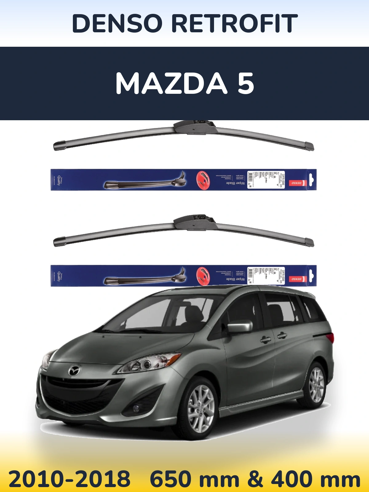 Sada předních stěračů Denso Retrofit 650 a 400 mm pro Mazda 5 2010-2018