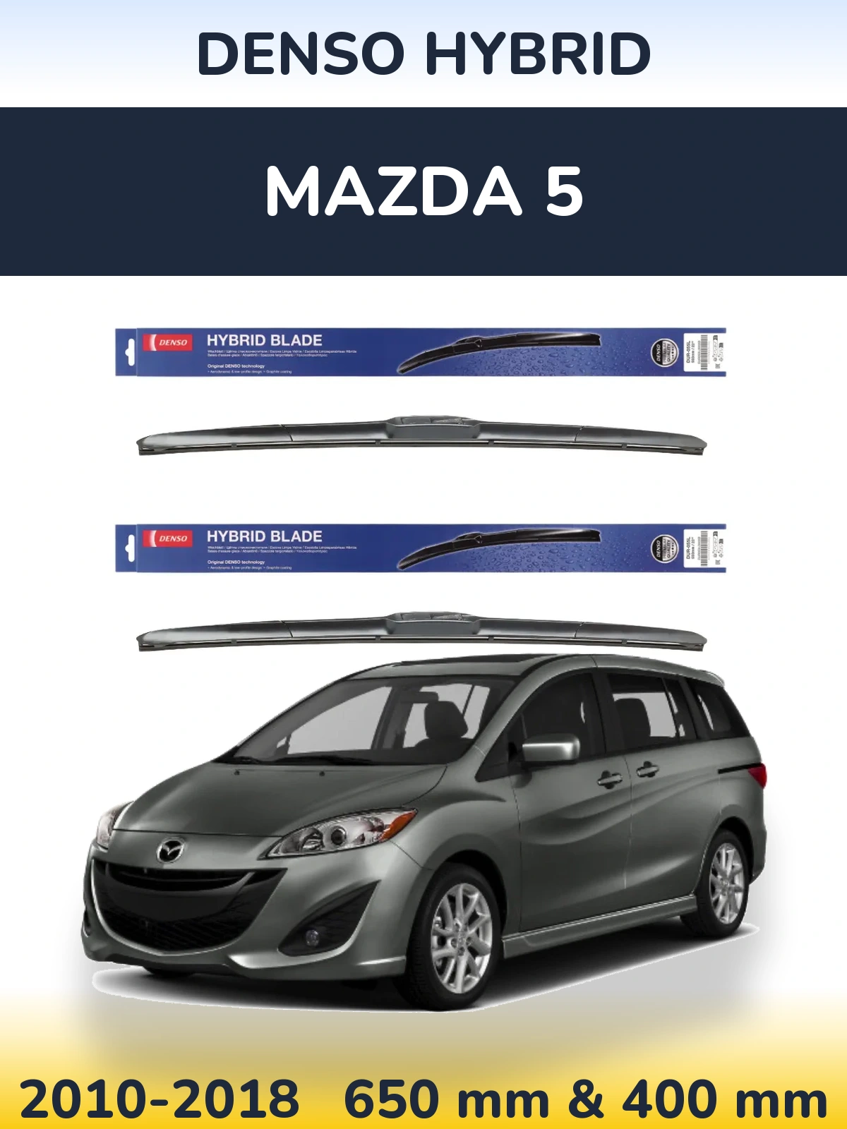 Sada předních stěračů Denso Hybrid 650 a 400 mm pro Mazda 5 2010-2018
