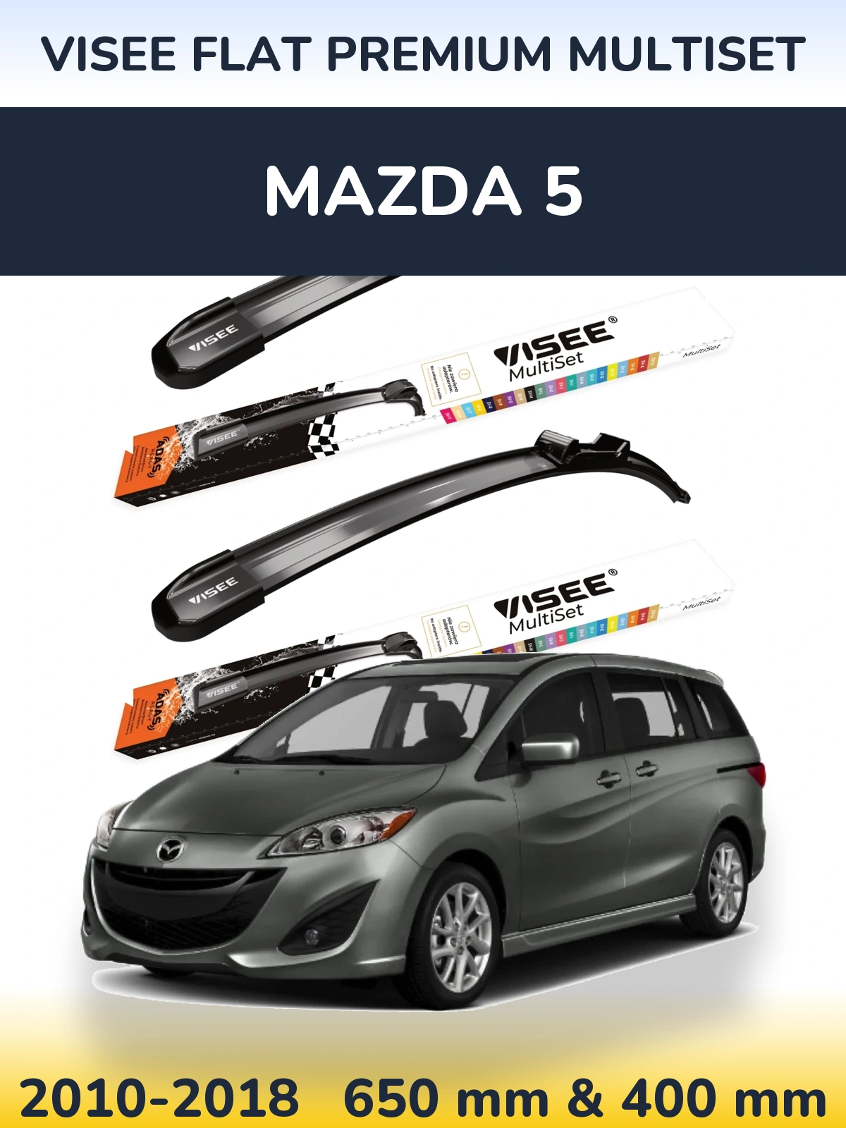 Sada předních stěračů VISEE FLAT PREMIUM MultiSet 650 a 400 mm pro Mazda 5 2010-2018