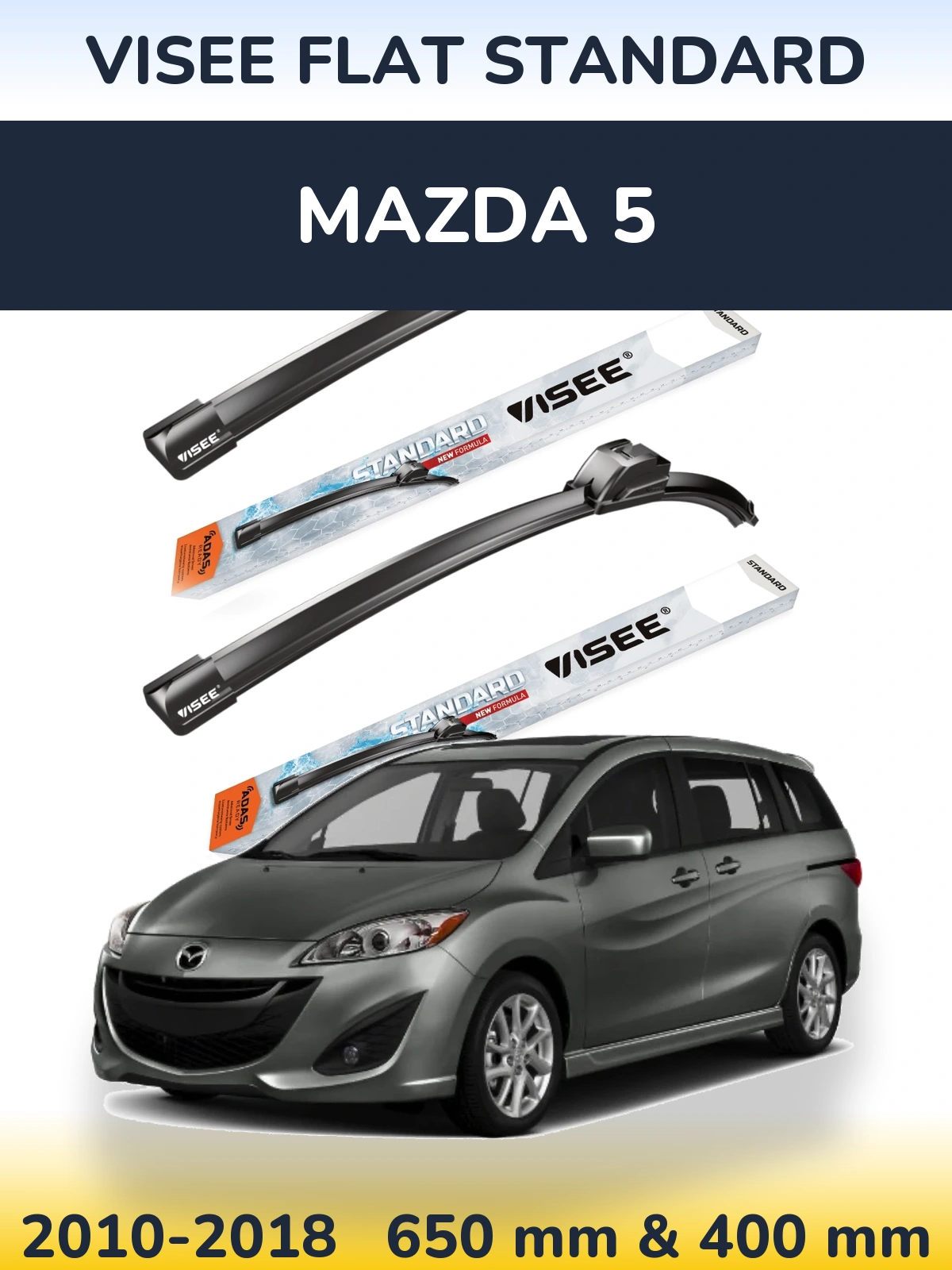 Sada předních stěračů VISEE FLAT STANDARD 650 a 400 mm pro Mazda 5 2010-2018