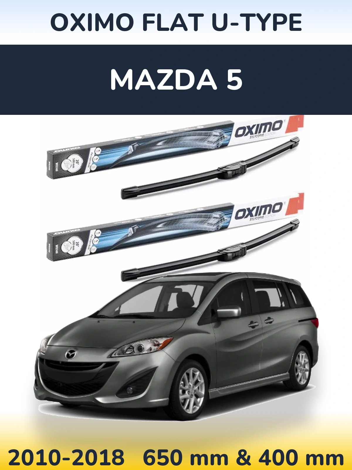 Sada předních stěračů Oximo Flat U-type 650 a 400 mm pro Mazda 5 2010-2018
