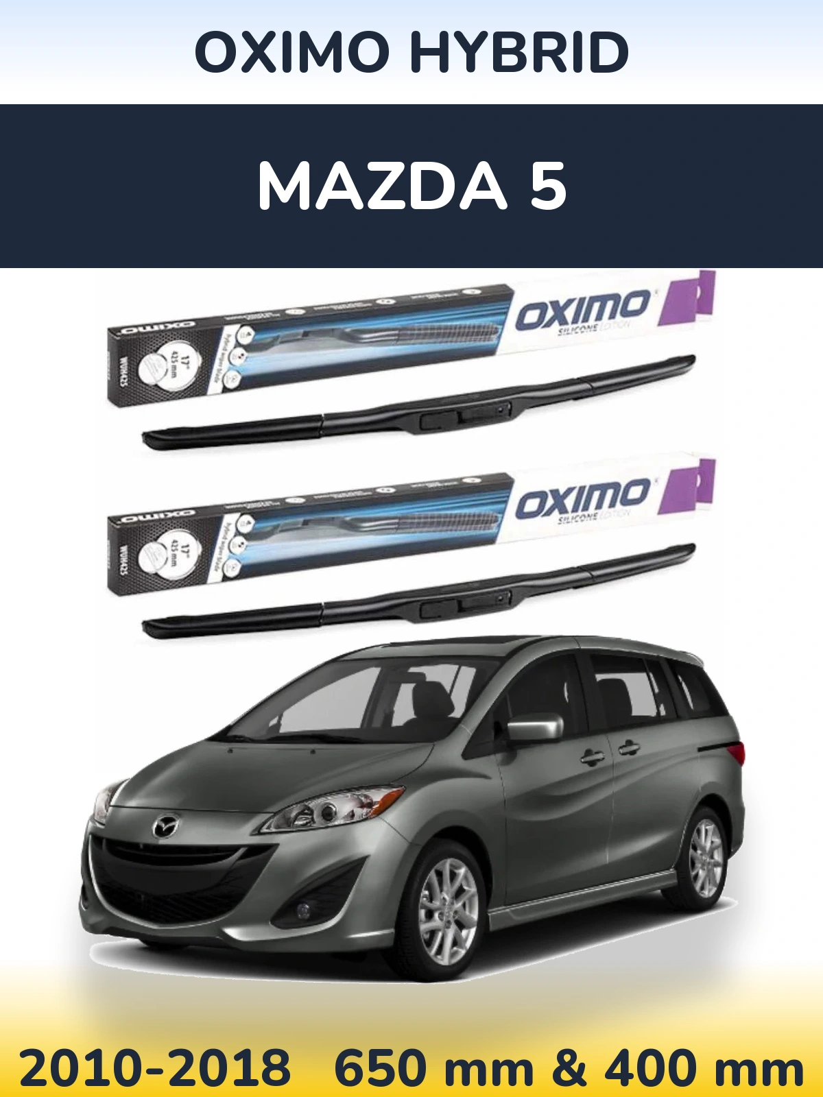 Sada předních stěračů Oximo Hybrid 650 a 400 mm pro Mazda 5 2010-2018