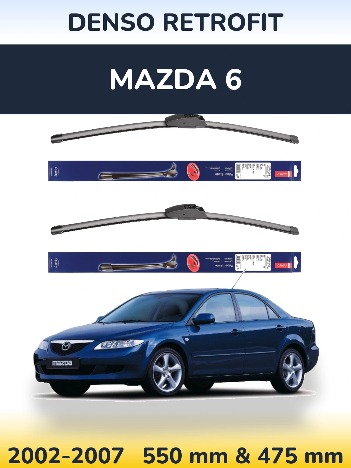 Sada předních stěračů Denso Retrofit 550 a 475 mm pro Mazda 6 2002-2007