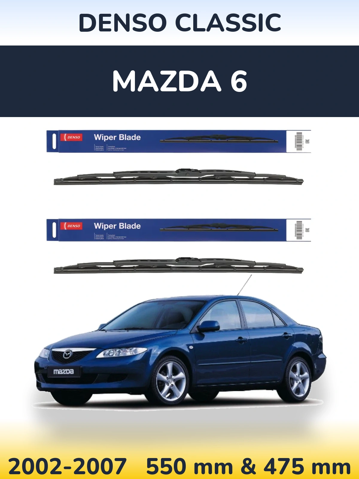 Sada předních stěračů Denso Classic 550 a 475 mm pro Mazda 6 2002-2007