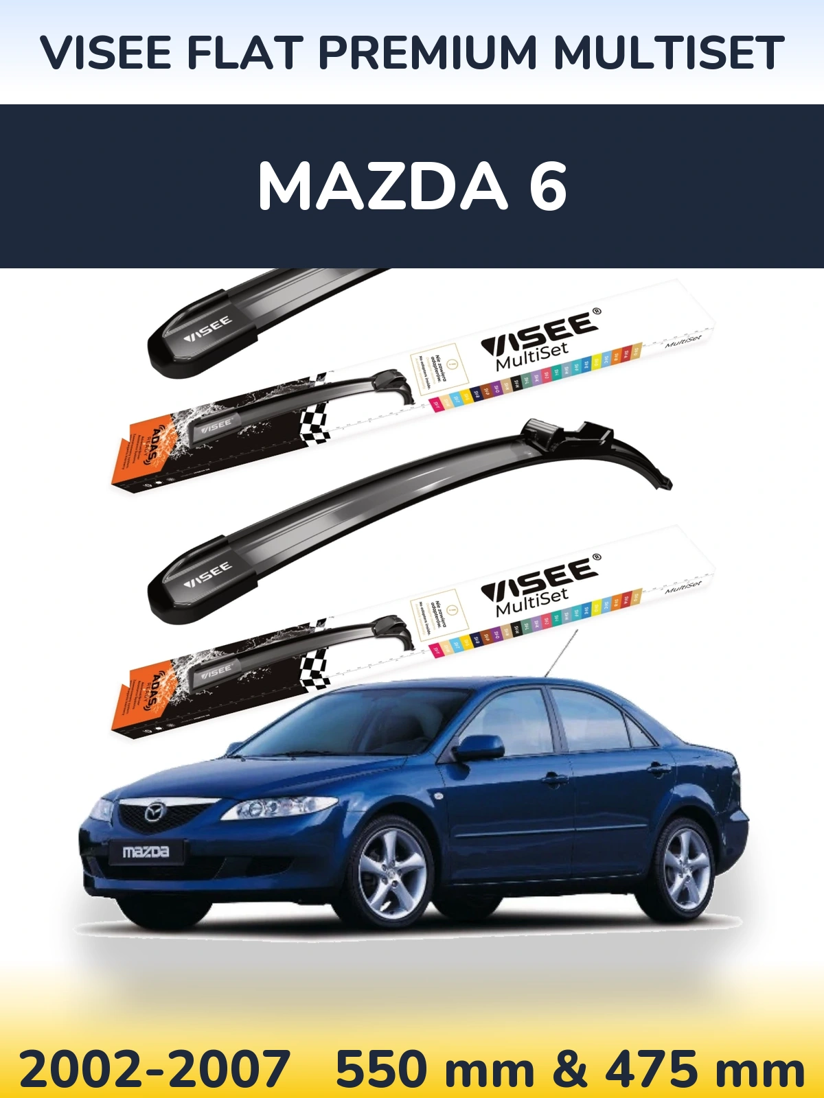 Sada předních stěračů VISEE FLAT PREMIUM MultiSet 550 a 475 mm pro Mazda 6 2002-2007