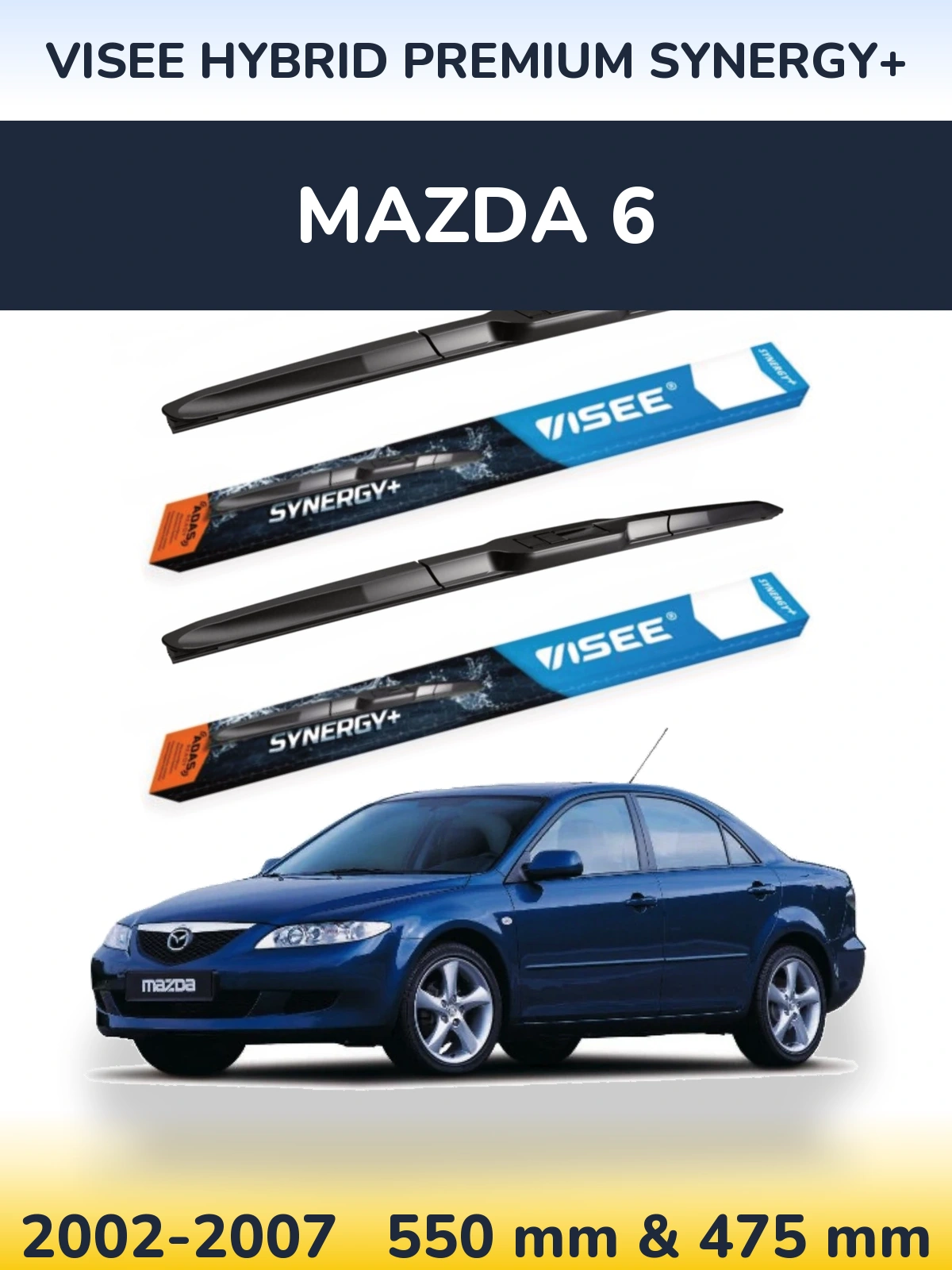 Sada předních stěračů VISEE HYBRID PREMIUM SYNERGY+ 550 a 475 mm pro Mazda 6 2002-2007