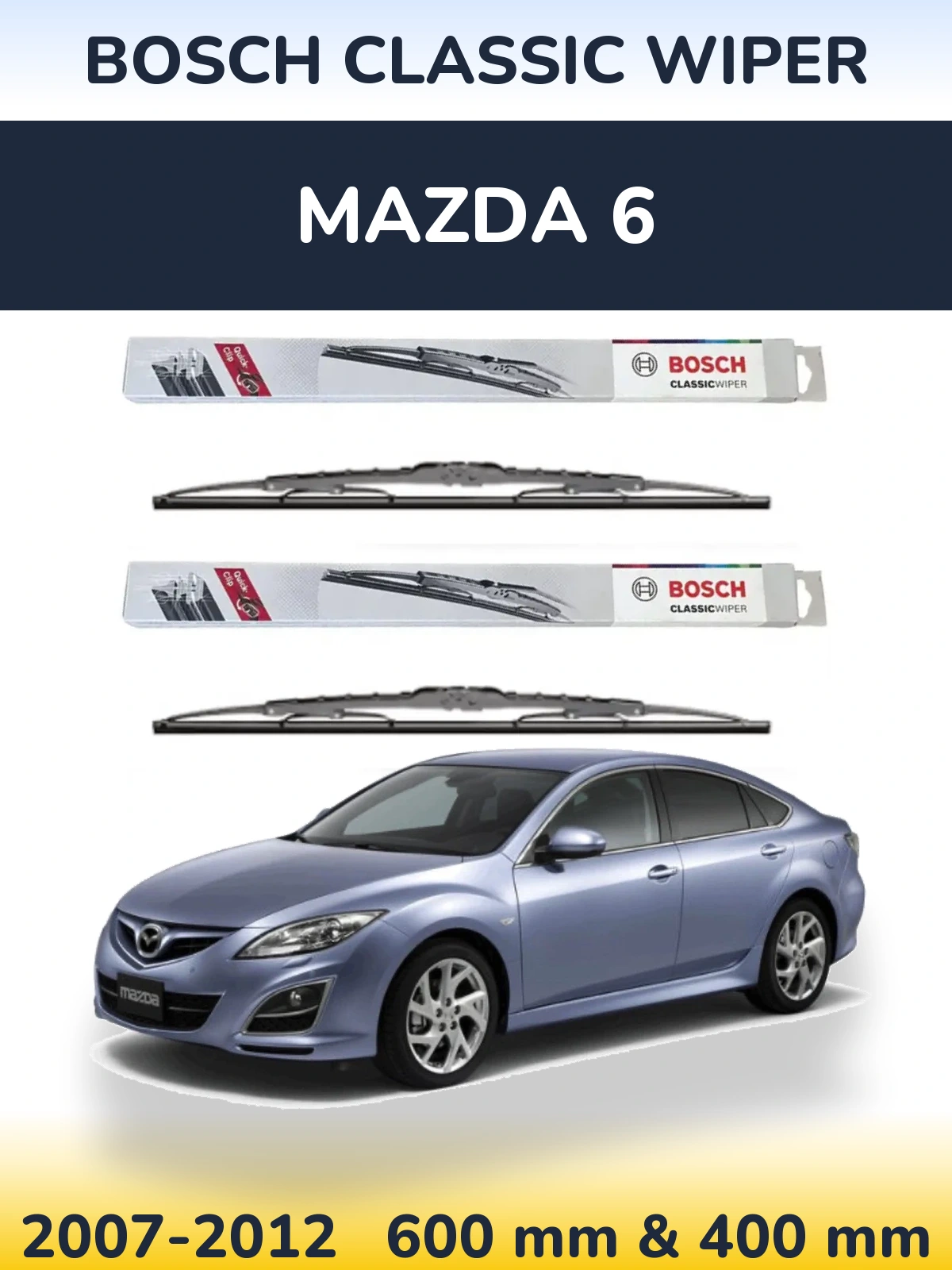 Sada předních stěračů BOSCH Classic Wiper 600 a 400 mm pro Mazda 6 2007-2012
