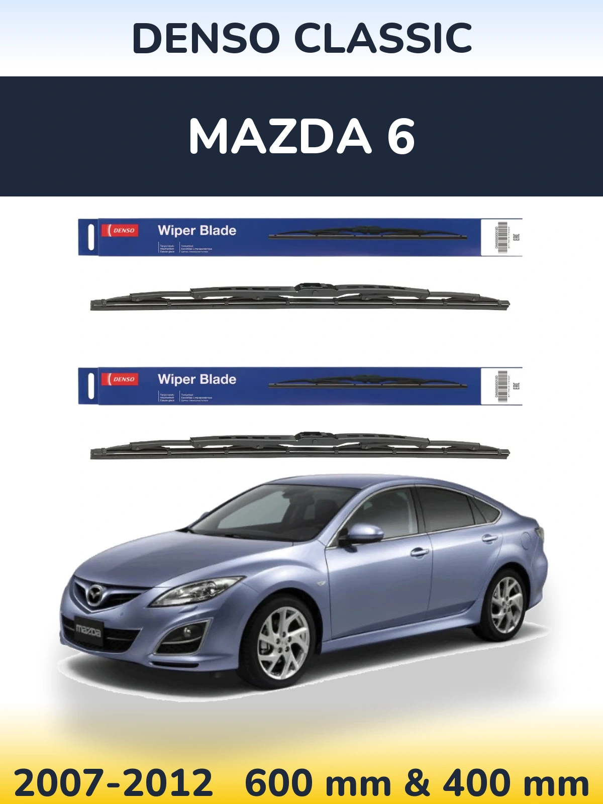 Sada předních stěračů Denso Classic 600 a 400 mm pro Mazda 6 2007-2012