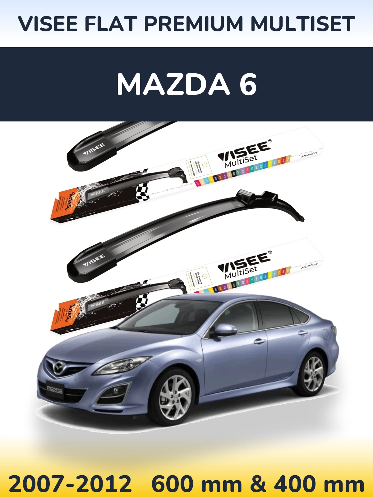 Sada předních stěračů VISEE FLAT PREMIUM MultiSet 600 a 400 mm pro Mazda 6 2007-2012