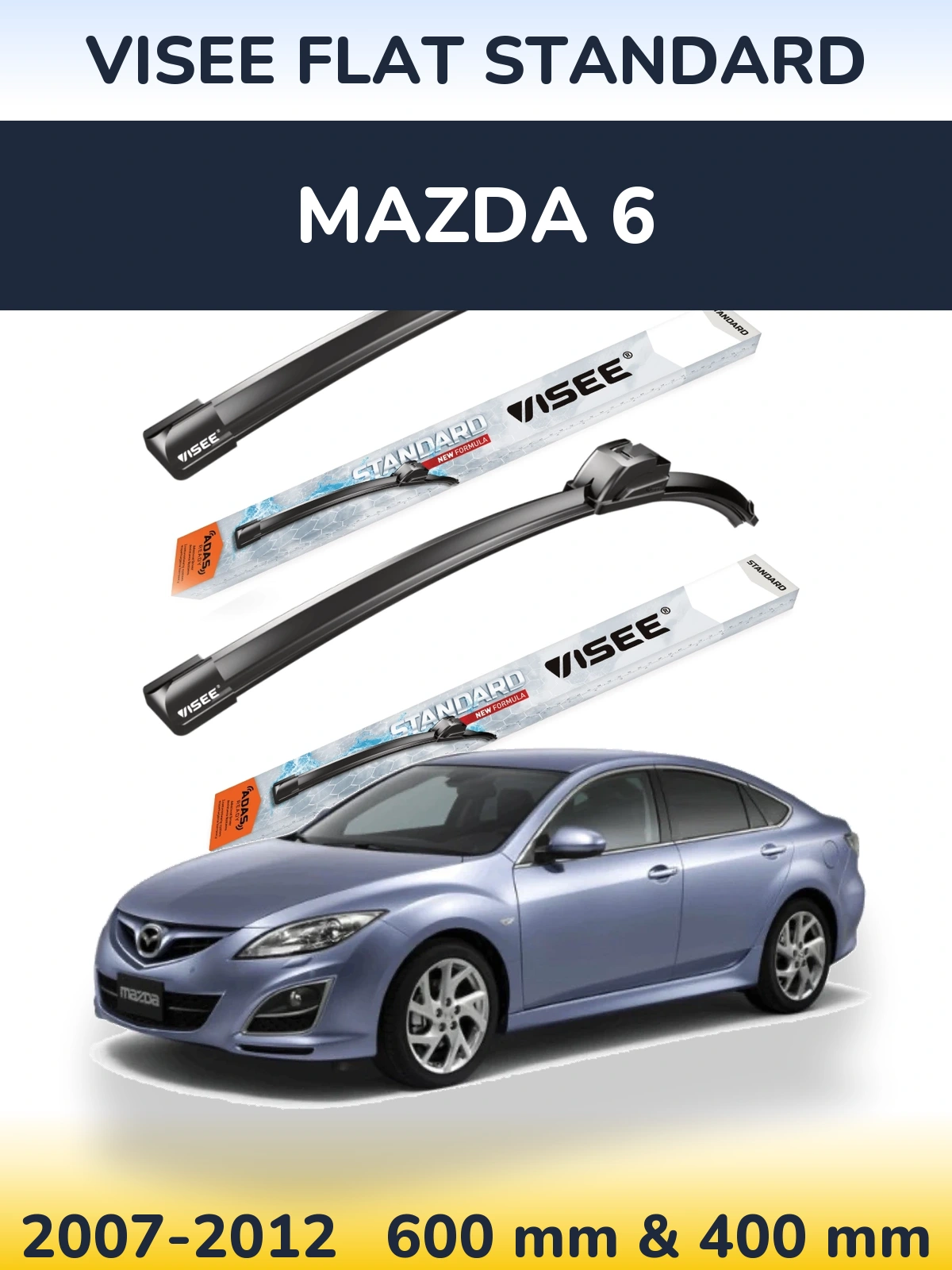 Sada předních stěračů VISEE FLAT STANDARD 600 a 400 mm pro Mazda 6 2007-2012