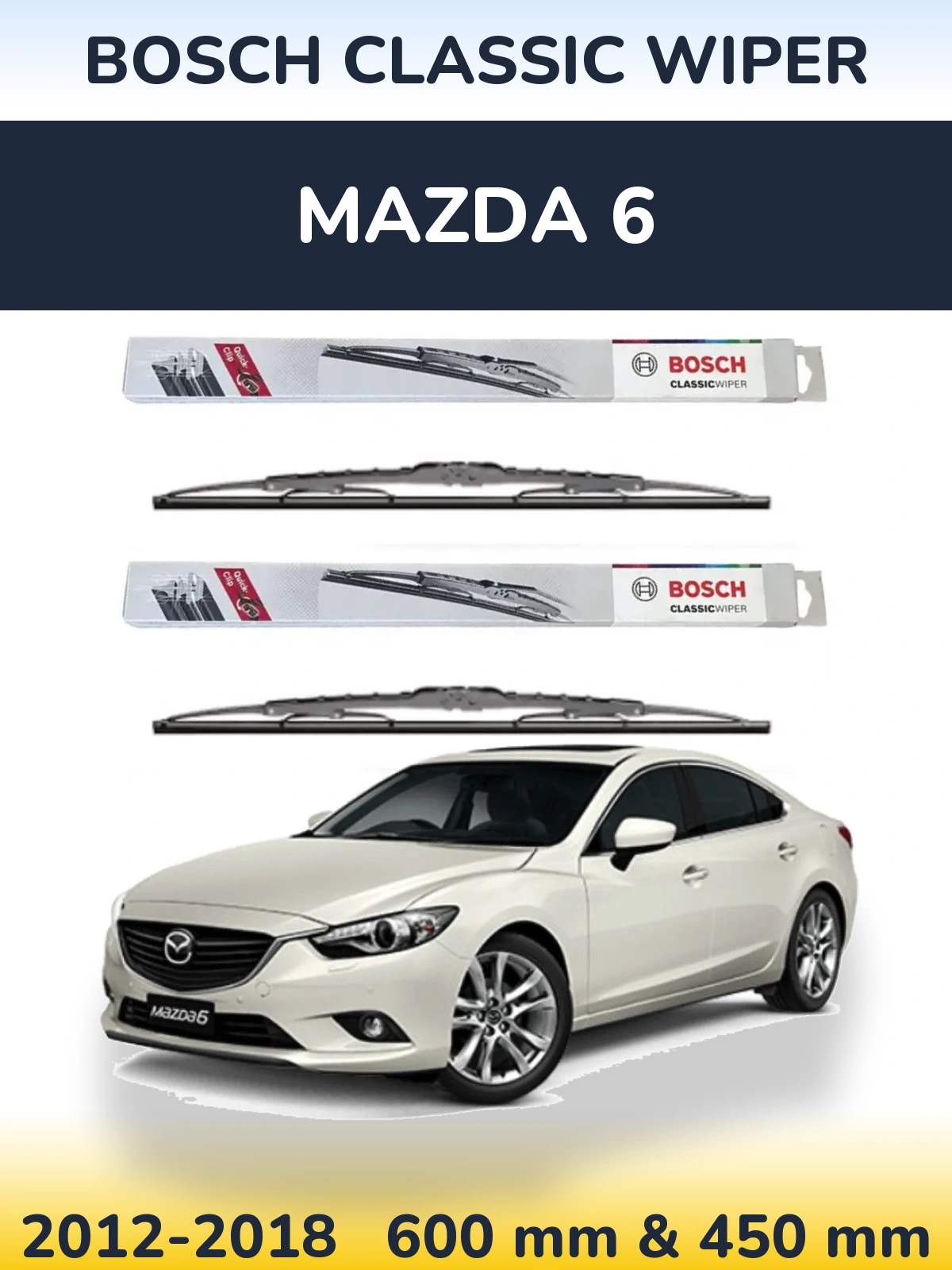 Sada předních stěračů BOSCH Classic Wiper 600 a 450 mm pro Mazda 6 2012-2018