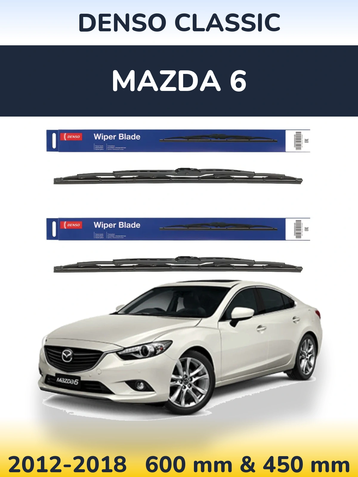 Sada předních stěračů Denso Classic 600 a 450 mm pro Mazda 6 2012-2018