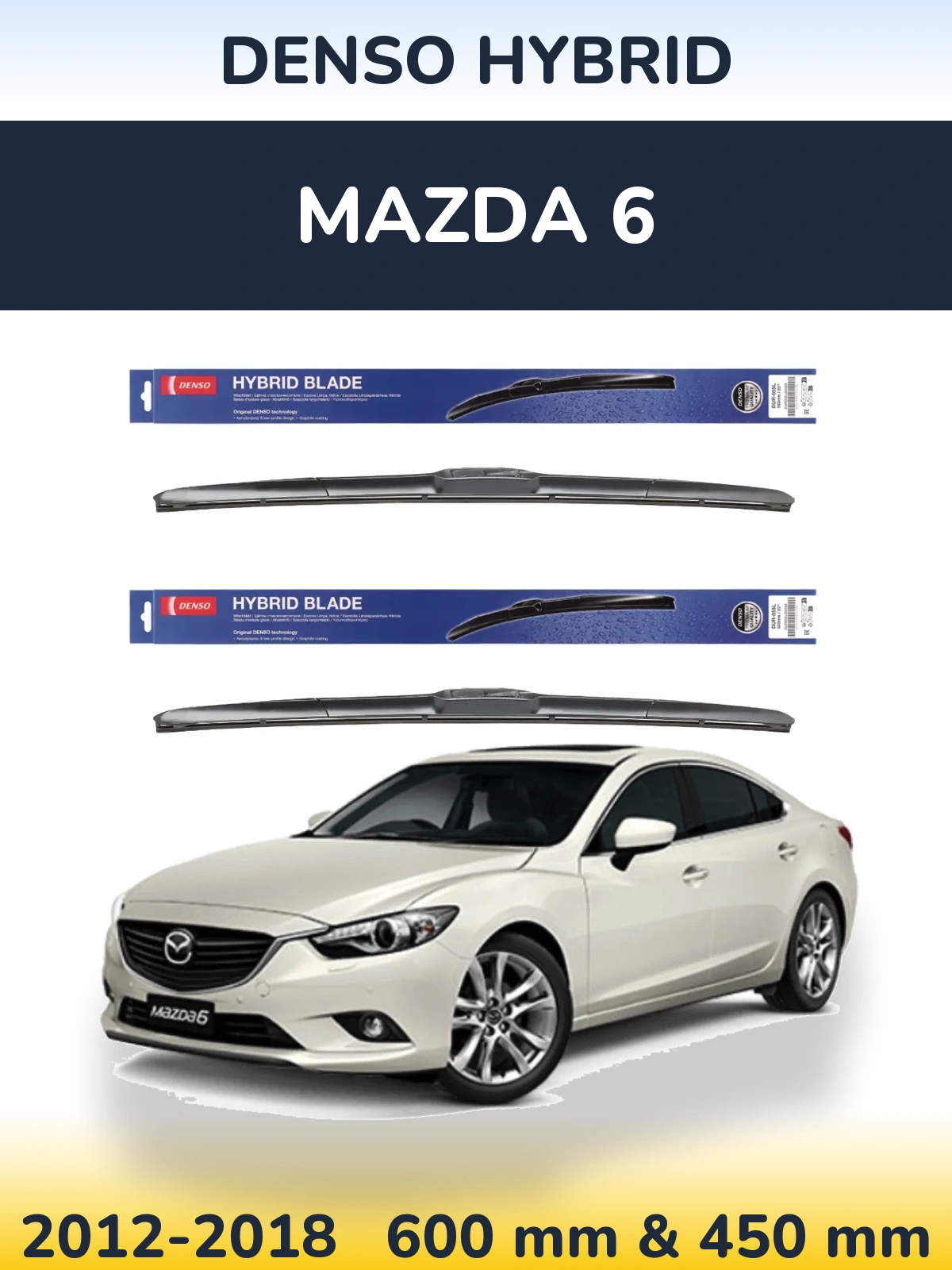 Sada předních stěračů Denso Hybrid 600 a 450 mm pro Mazda 6 2012-2018