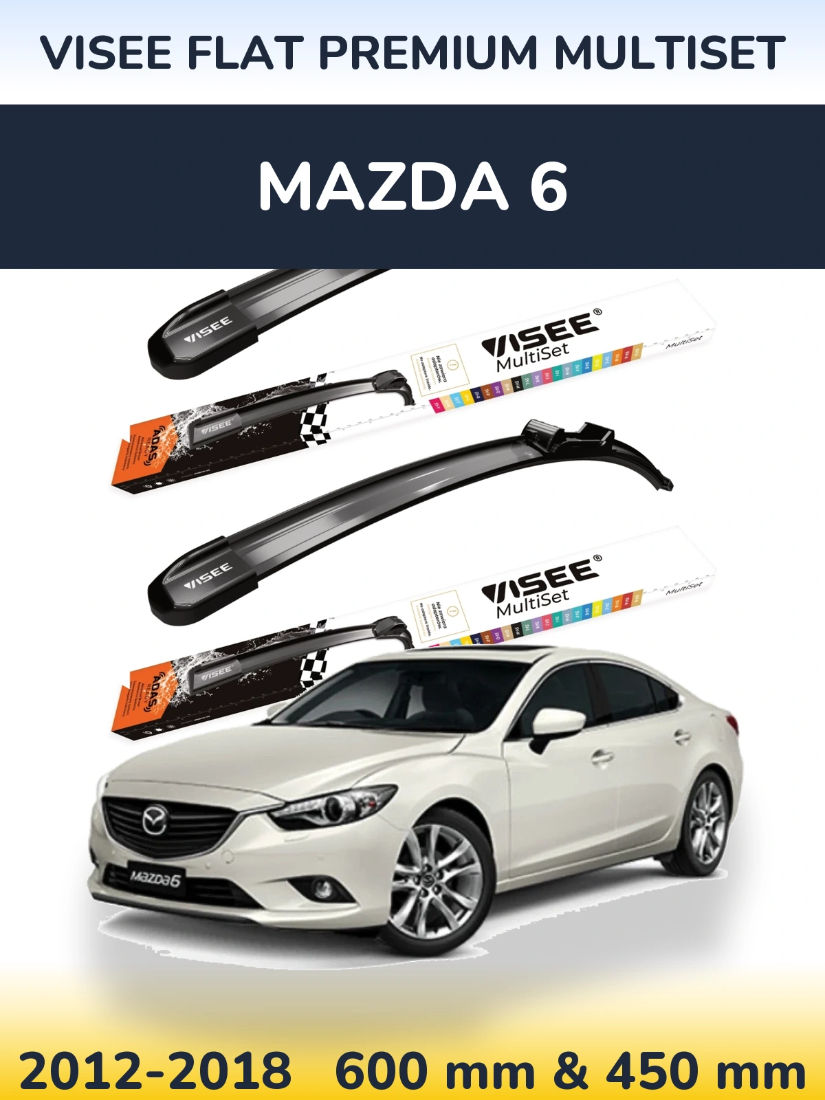 Sada předních stěračů VISEE FLAT PREMIUM MultiSet 600 a 450 mm pro Mazda 6 2012-2018