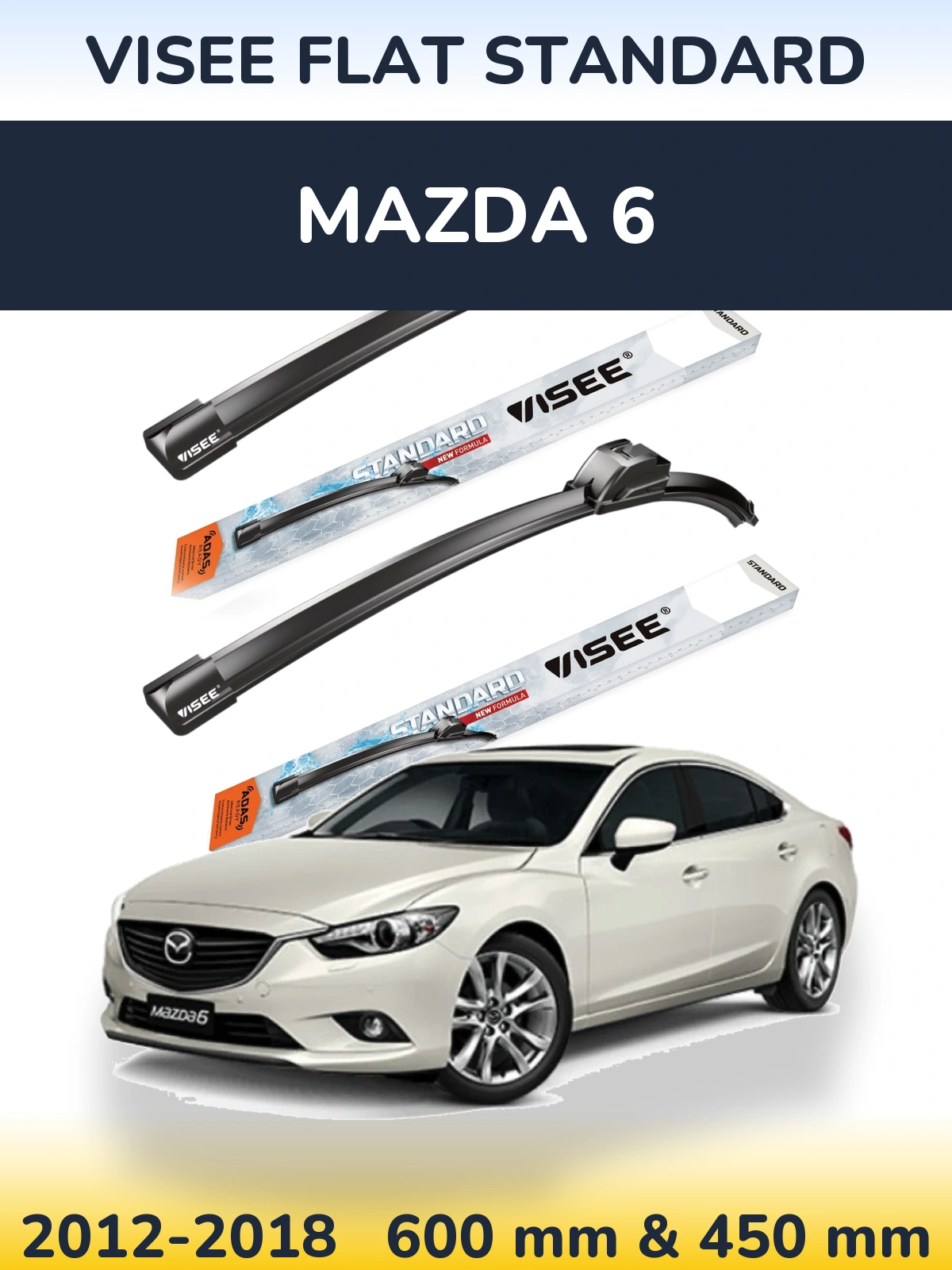 Sada předních stěračů VISEE FLAT STANDARD 600 a 450 mm pro Mazda 6 2012-2018