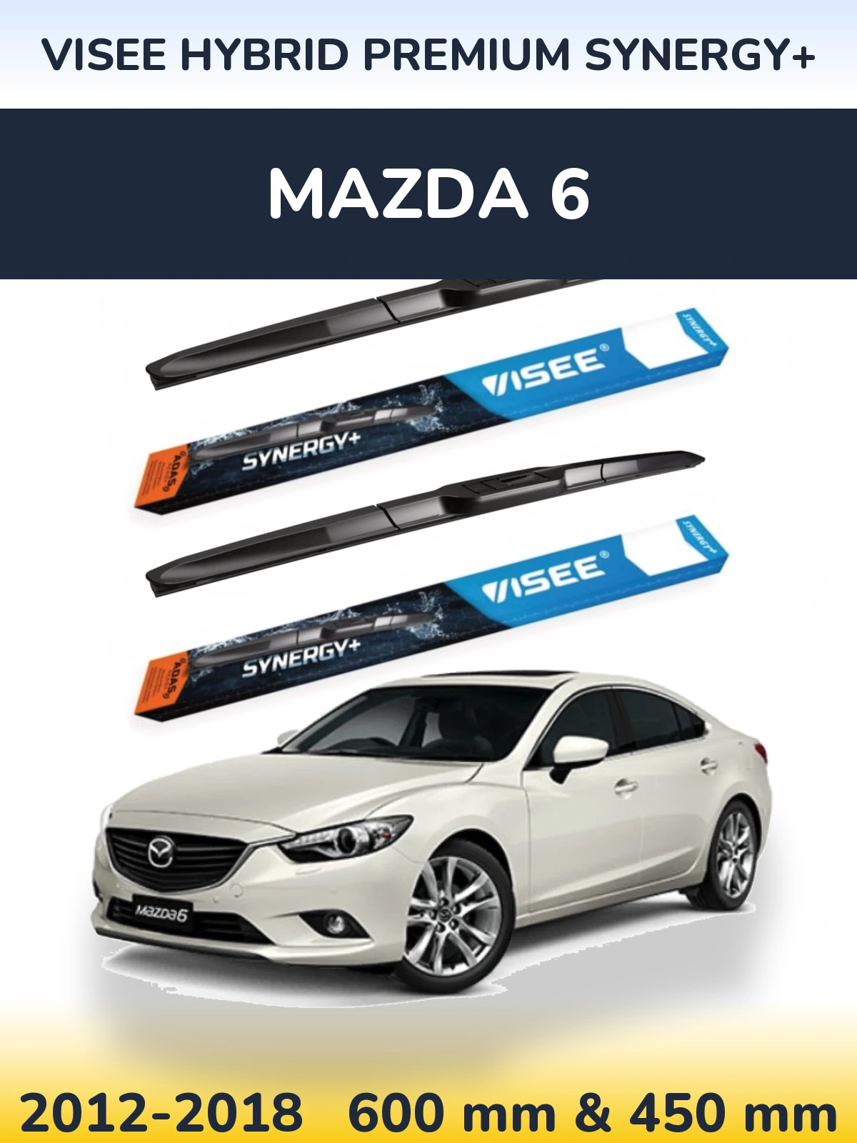 Sada předních stěračů VISEE HYBRID PREMIUM SYNERGY+ 600 a 450 mm pro Mazda 6 2012-2018