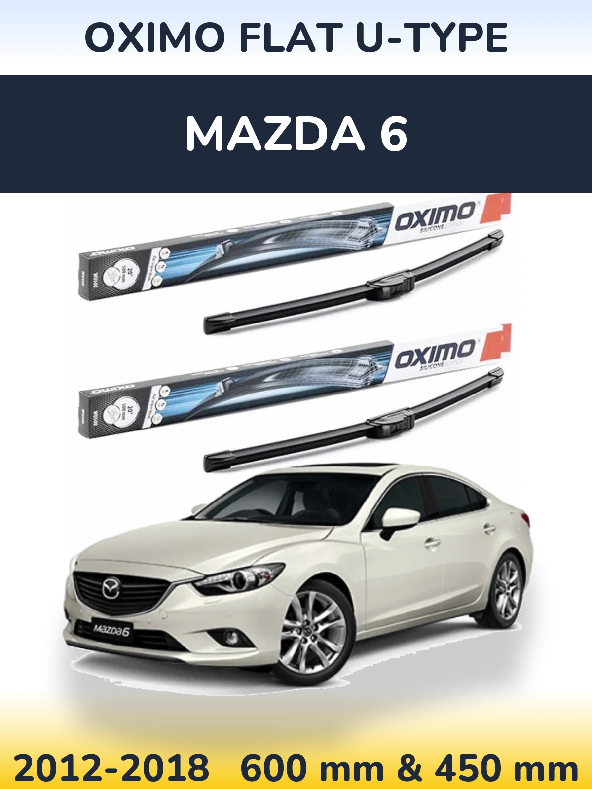 Sada předních stěračů Oximo Flat U-type 600 a 450 mm pro Mazda 6 2012-2018