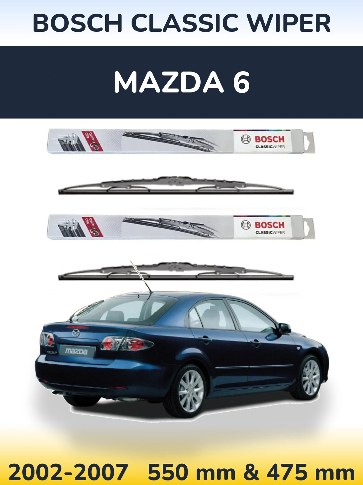 Sada předních stěračů BOSCH Classic Wiper 550 a 475 mm pro Mazda 6 2002-2007