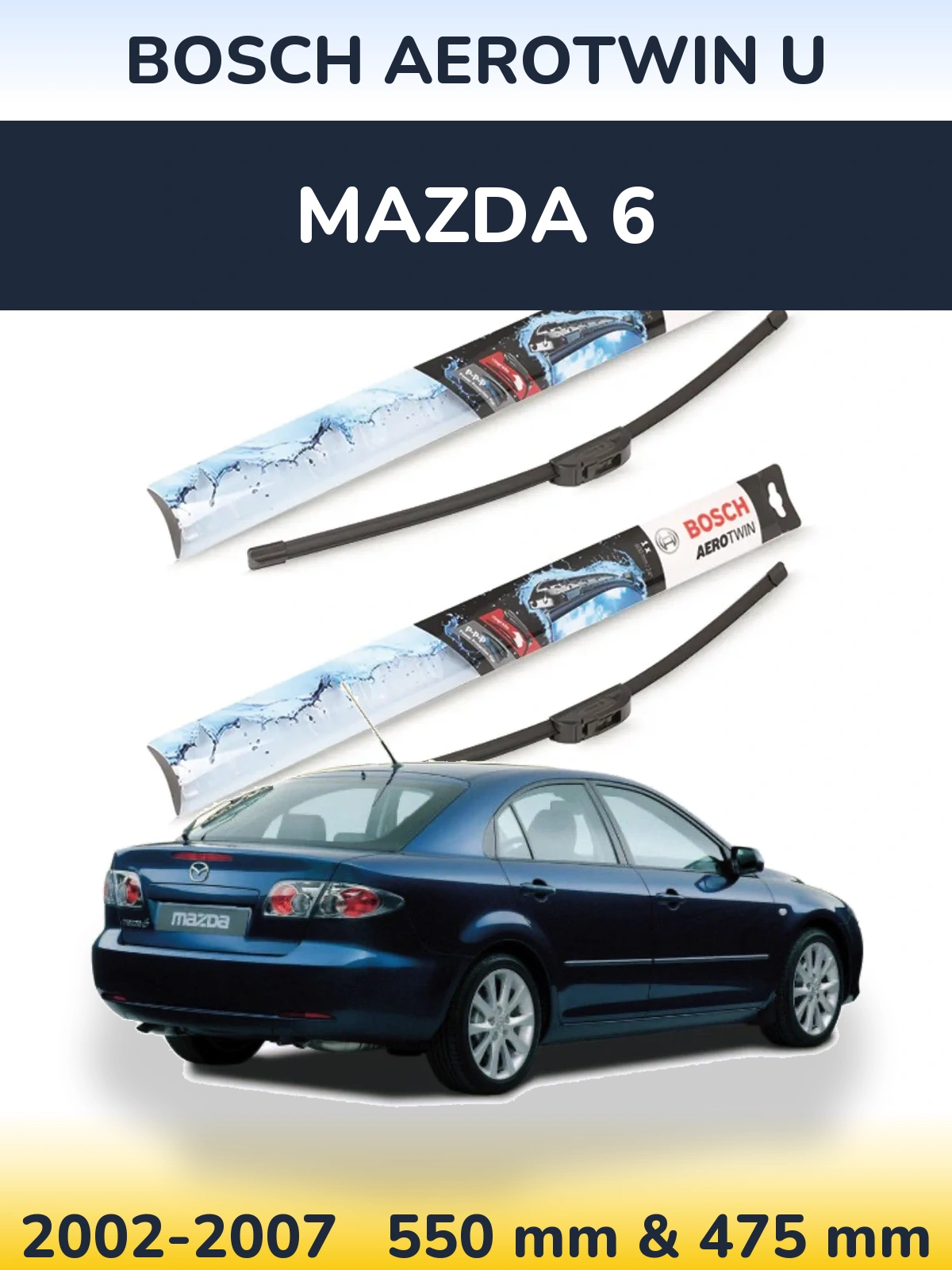 Sada předních stěračů BOSCH AeroTwin U 550 a 475 mm pro Mazda 6 2002-2007