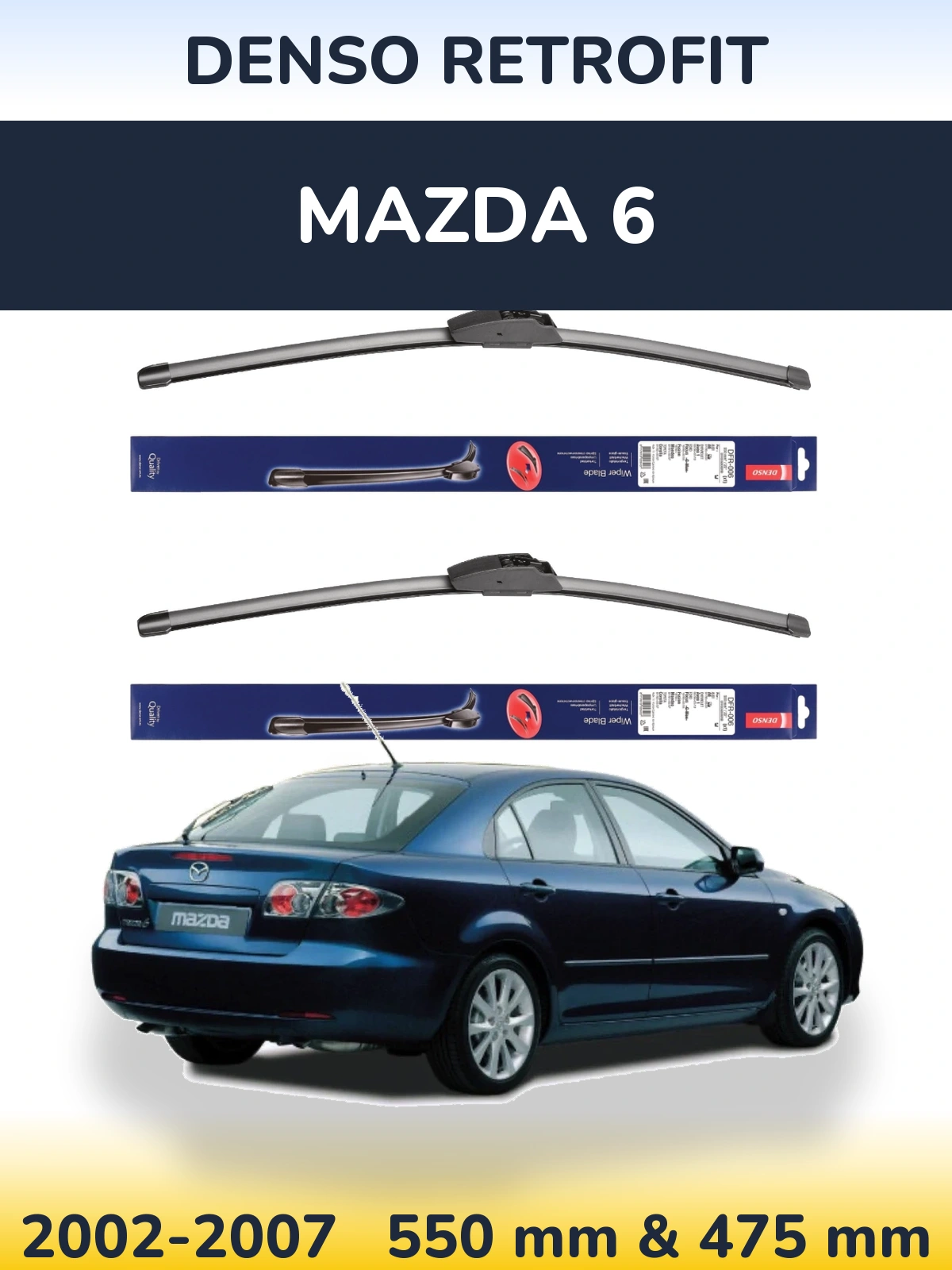 Sada předních stěračů Denso Retrofit 550 a 475 mm pro Mazda 6 2002-2007