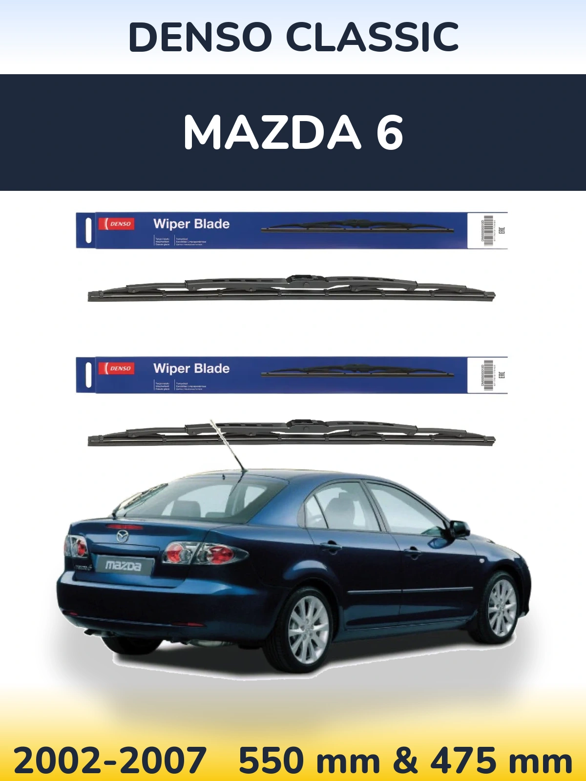 Sada předních stěračů Denso Classic 550 a 475 mm pro Mazda 6 2002-2007