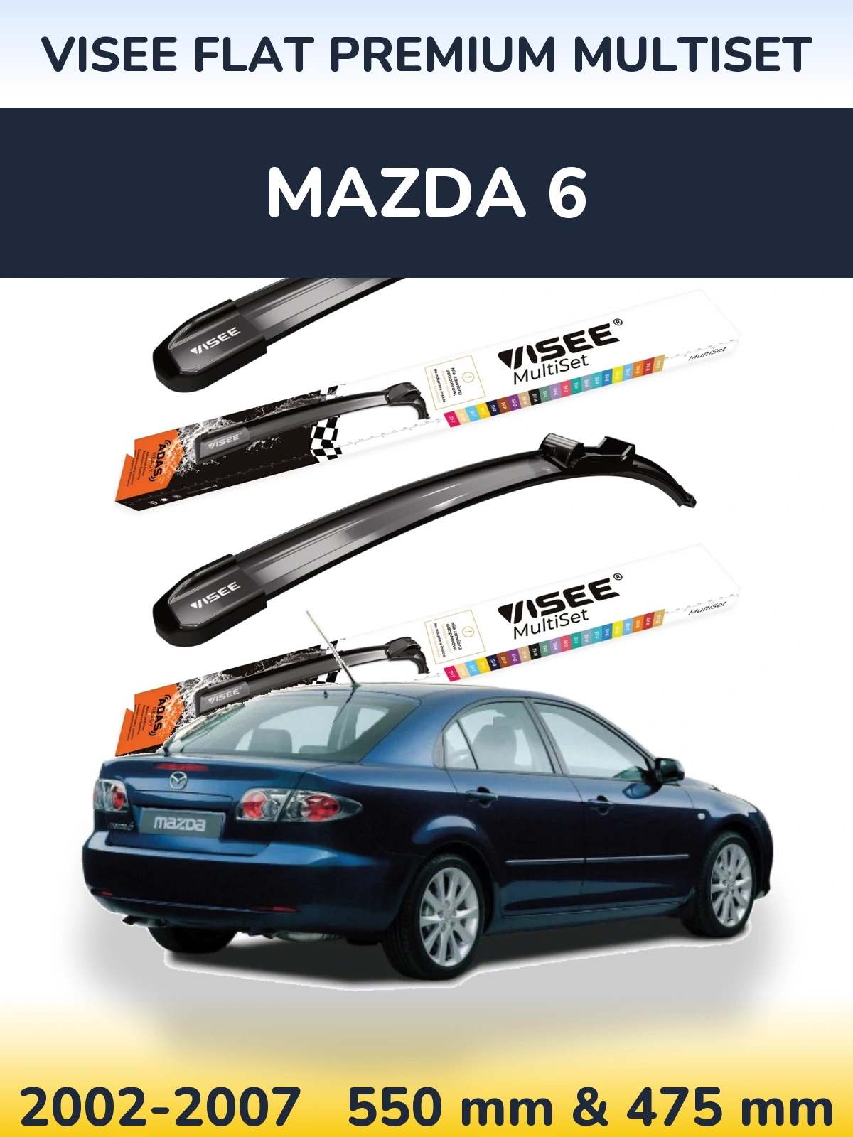 Sada předních stěračů VISEE FLAT PREMIUM MultiSet 550 a 475 mm pro Mazda 6 2002-2007