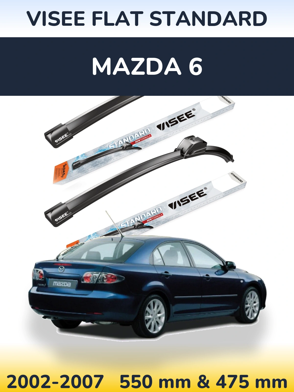 Sada předních stěračů VISEE FLAT STANDARD 550 a 475 mm pro Mazda 6 2002-2007
