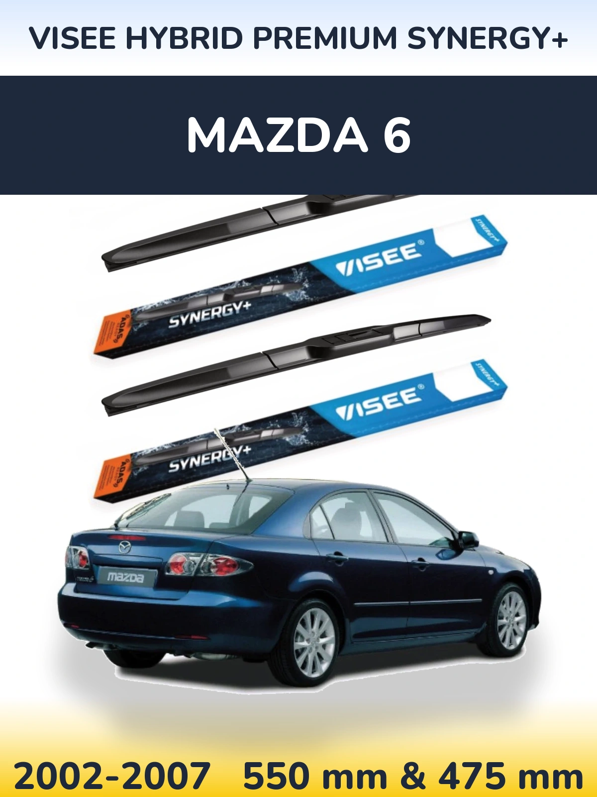 Sada předních stěračů VISEE HYBRID PREMIUM SYNERGY+ 550 a 475 mm pro Mazda 6 2002-2007