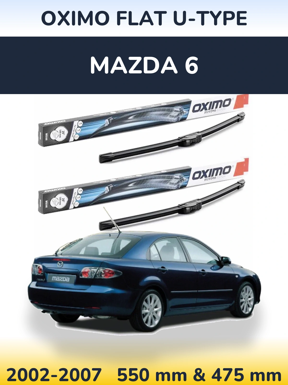Sada předních stěračů Oximo Flat U-type 550 a 475 mm pro Mazda 6 2002-2007