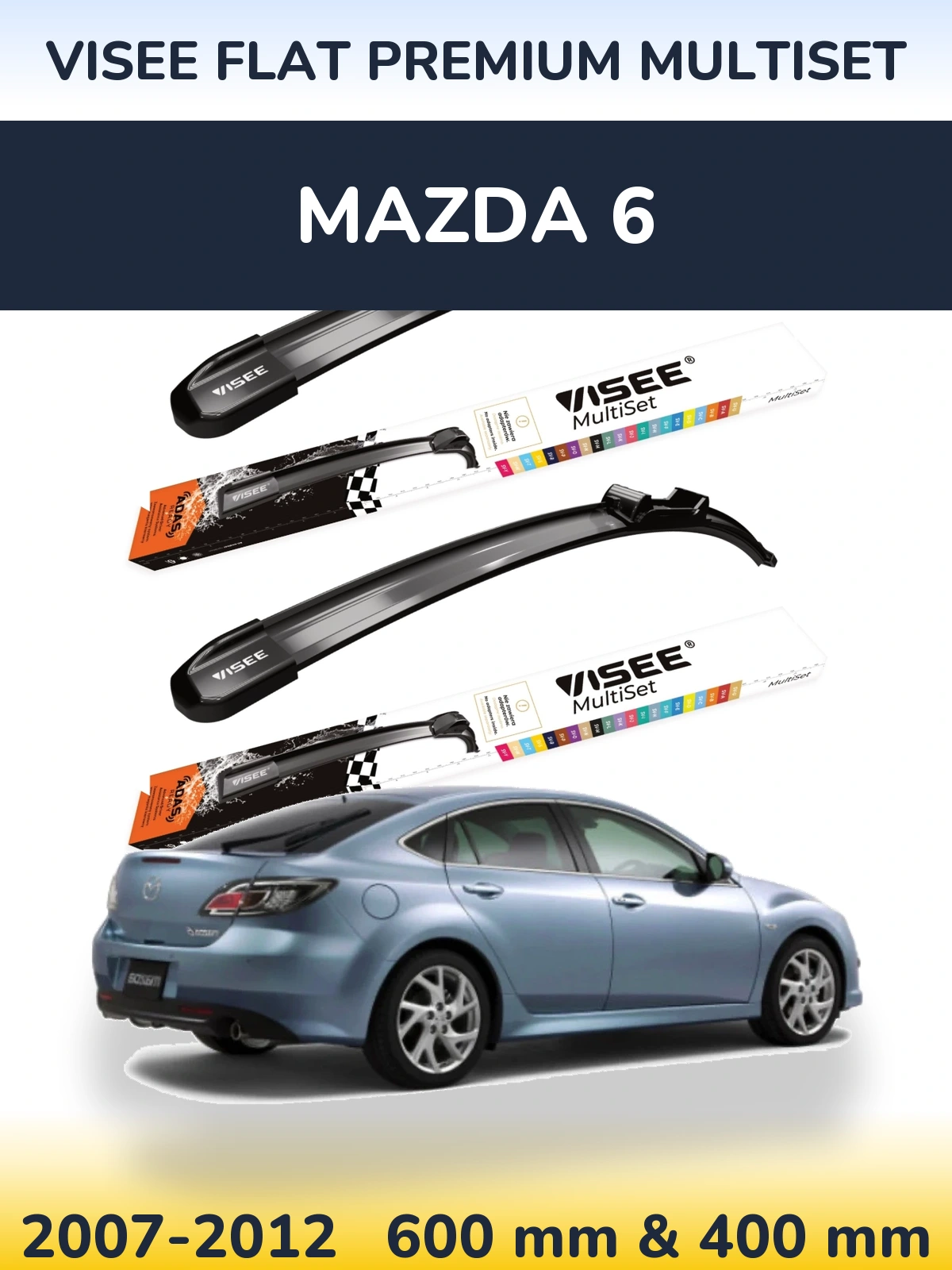 Sada předních stěračů VISEE FLAT PREMIUM MultiSet 600 a 400 mm pro Mazda 6 2007-2012